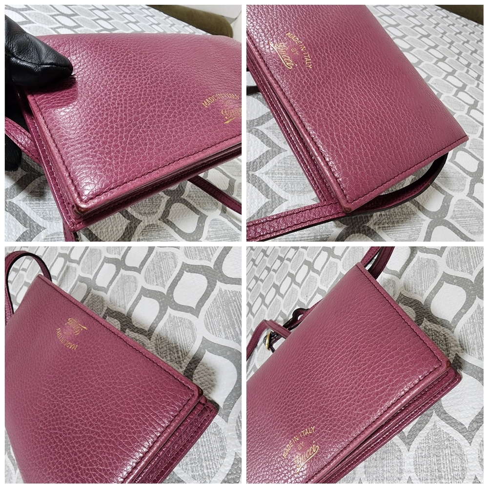 Gucci Pebble Leather Swing Crossbody Bag Magenta - Picture 11 of 12